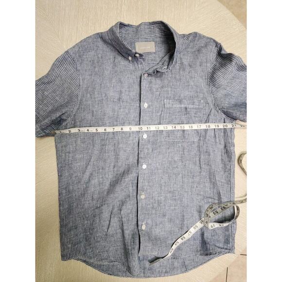Everlane The Classic Short-Sleeve Shirt in Linen Striped Blue Size M - Picture 6 of 7